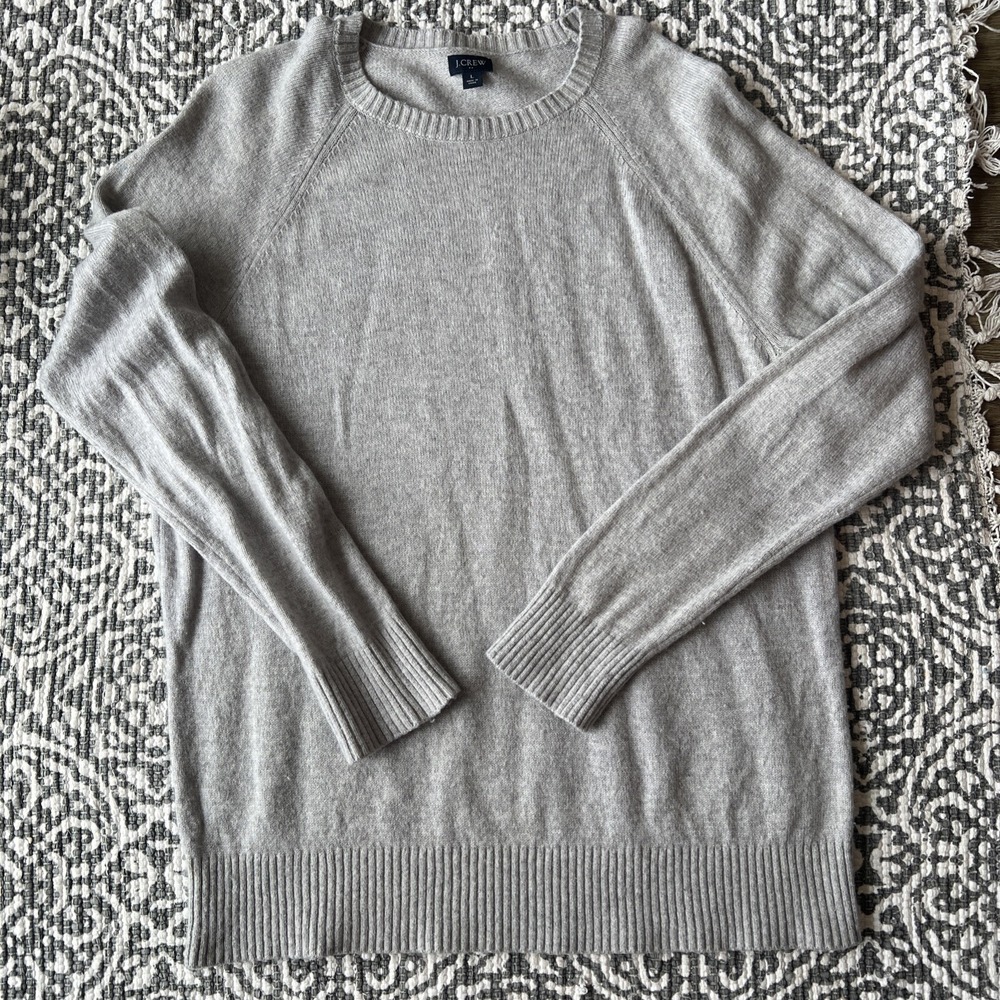 J Crew Mens Crewneck Gray Pullover Sweater Large Casual Long Sleeve